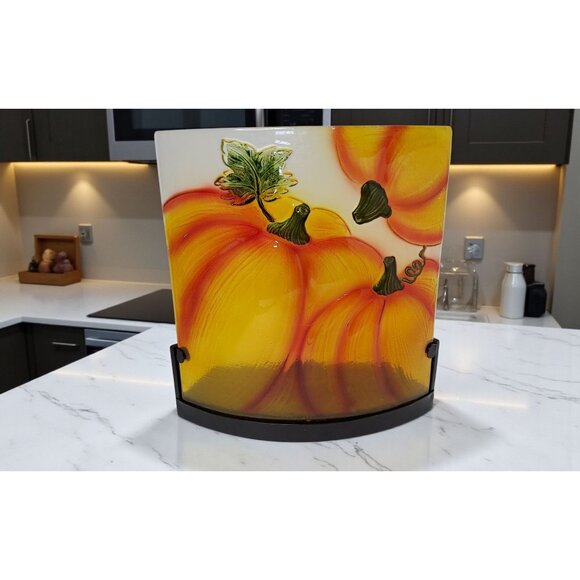 Beautiful Fall Stained Glass Pumpkin Display With Candle Holder For Candle Light - Picture 2 of 8